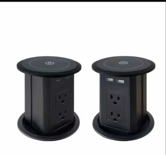 Les prises électriques pop-up à vente chaude conception latérale double 4 prises de courant alternatif avec double chargeur USB A + C + sans fil pour bureau
