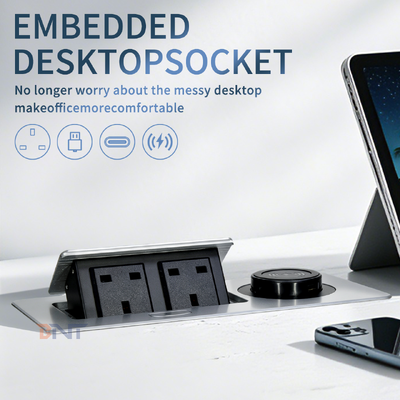 Prise d'alimentation escamotable en promotion, unité de distribution d'alimentation de bureau avec charge sans fil double norme britannique 15W pour la commodité du bureau