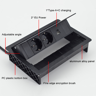 Socket de couverture de bureau intégré avec 2 prises d'alimentation à courant alternatif Socket de conférence Tableau de fil Grommet Socket de courant pratique
