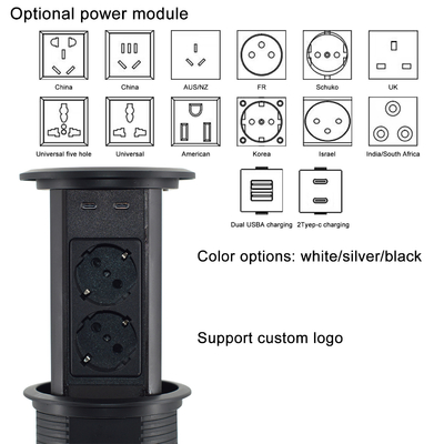 Portes d'alimentation électriques à prise de courant électrique à double face 4 prises AC avec double chargeur USB A + C + sans fil pour Office De