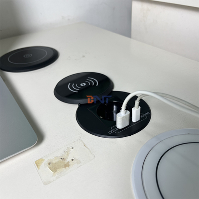 Chargeur sans fil QI rond pour meubles de bureau avec prise électrique UE et usb a+c pour station de recharge de canapé table basse