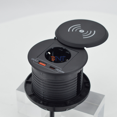 Chargeur sans fil QI rond pour meubles de bureau avec prise électrique UE et usb a+c pour station de recharge de canapé table basse