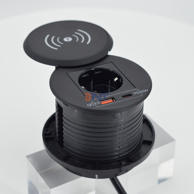 Chargeur sans fil QI rond pour meubles de bureau avec prise électrique UE et usb a+c pour station de recharge de canapé table basse