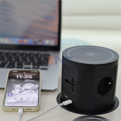 Cuisine Sockets d'alimentation pneumatiques cachés avec port usb et chargeur sans fil de 15W pour bureau