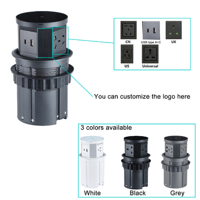 Socket d'alimentation caché avec port USB Socket de cuisine à courant alternatif 16A avec chargeur rapide sans fil pour Office