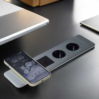 Sous-tableuse multifonctionnelle de bureau Socket électrique UE avec ports USB A + C et chargeur sans fil