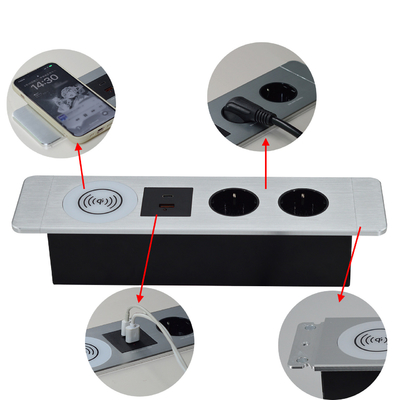 Sous-tableuse multifonctionnelle de bureau Socket électrique UE avec ports USB A + C et chargeur sans fil