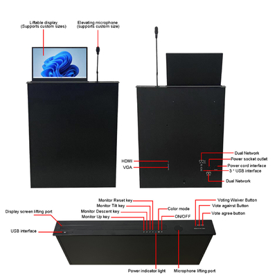 Système de conférence 15,6 pouces Moniteur LCD moteuré Pop up Ascenseur personnalisé Taille 17 ~ 24 pouces Écran d'ordinateur