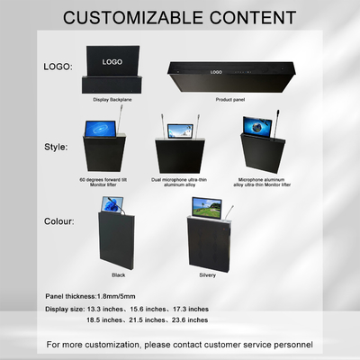 Système de conférence 15,6 pouces Moniteur LCD moteuré Pop up Ascenseur personnalisé Taille 17 ~ 24 pouces Écran d'ordinateur