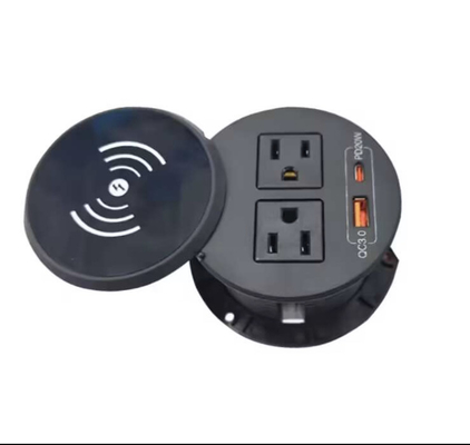 Mobilier de bureau prise ABS ronde avec chargeur sans fil usb a+c pour station de charge de table à café