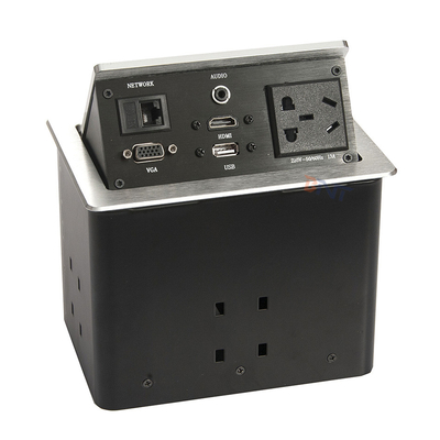 Tableau de conférence en alliage d' aluminium argenté Sorties avec 2 USB, 2 réseaux