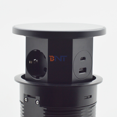 OEM/ODM Smart Pop-Up Power Outlet Socket de table en aluminium avec 3 prises de courant alternatif et 2 ports USB Norme IP44 pour le chargement