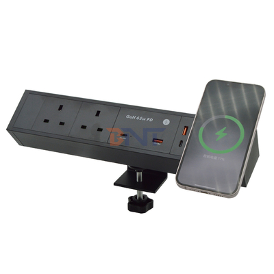 Multifonctionnelle 2 prises de courant alternatif double USB A + C Royaume-Uni 65W PD Charge rapide Appareil de bureau Serrage prise de courant