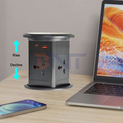 Nouvelle prise électrique pneumatique US UK Universal Four Surface Mount Socket Desktop Top avec prise électrique de charge sans fil 15W