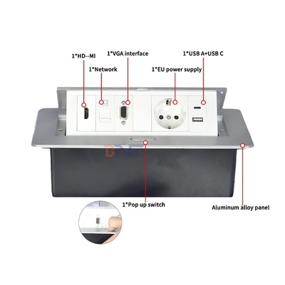 Socket électrique de table en alliage d'aluminium avec prise électrique EU avec configurations modulaires