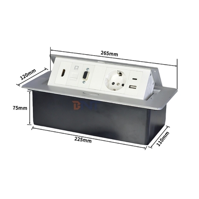 Socket électrique de table en alliage d'aluminium avec prise électrique EU avec configurations modulaires
