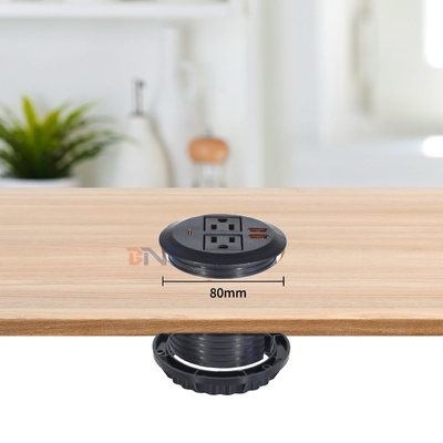 Ensemble canapé rond avec prise de courant électrique intégrée, comprenant 2 prises de courant standard US et 2 ports de charge USB-A 65W