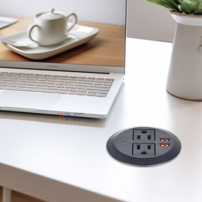 Ensemble canapé rond avec prise de courant électrique intégrée, comprenant 2 prises de courant standard US et 2 ports de charge USB-A 65W