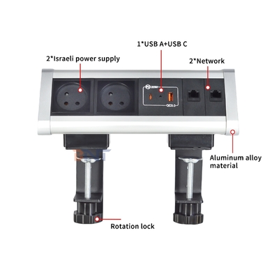 Conception de pinceau adhésif Serveur de bureau Serveur de prise de courant avec 2 prises AC IS USB A + C PD 20W Charge rapide