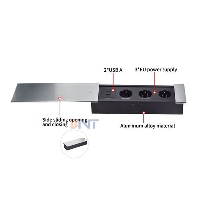 Prise de courant électrique de table Euro, design coulissant, avec 3 prises secteur, 16A, prise UE standard