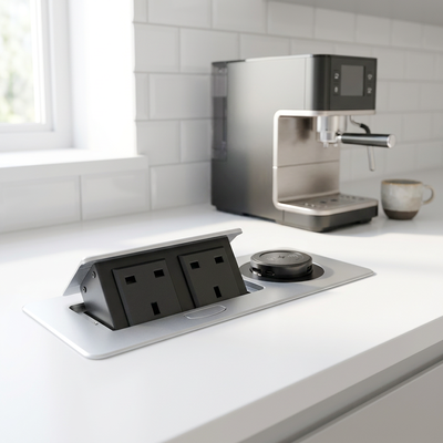 Prise d'alimentation escamotable en promotion, unité de distribution d'alimentation de bureau avec charge sans fil double norme britannique 15W pour la commodité du bureau